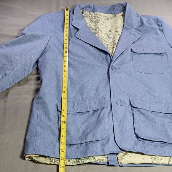 Haband Travelers Chambray Blazer Mens L Blue Map Lined Unstructured Sport Coat - Picture 10 of 12